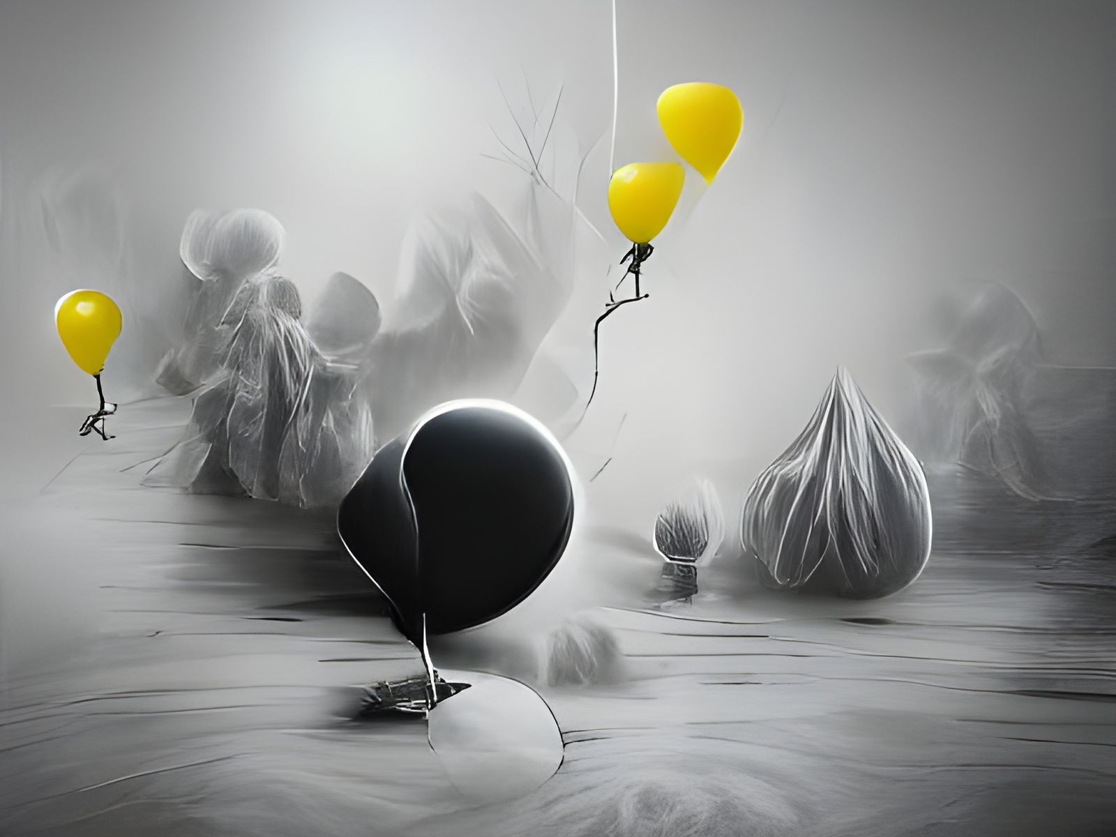 Yellow Balloon in a black and white world 8K 3D 8k resolutio...