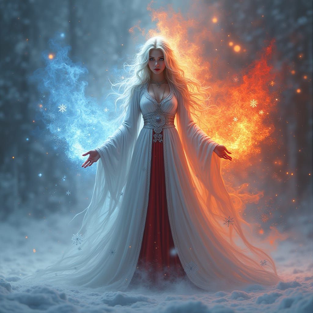 A graceful dancer, adorned in flowing silks that mimic the patterns of distant galaxies, performs a silent ballet on the surface of a gas gi...