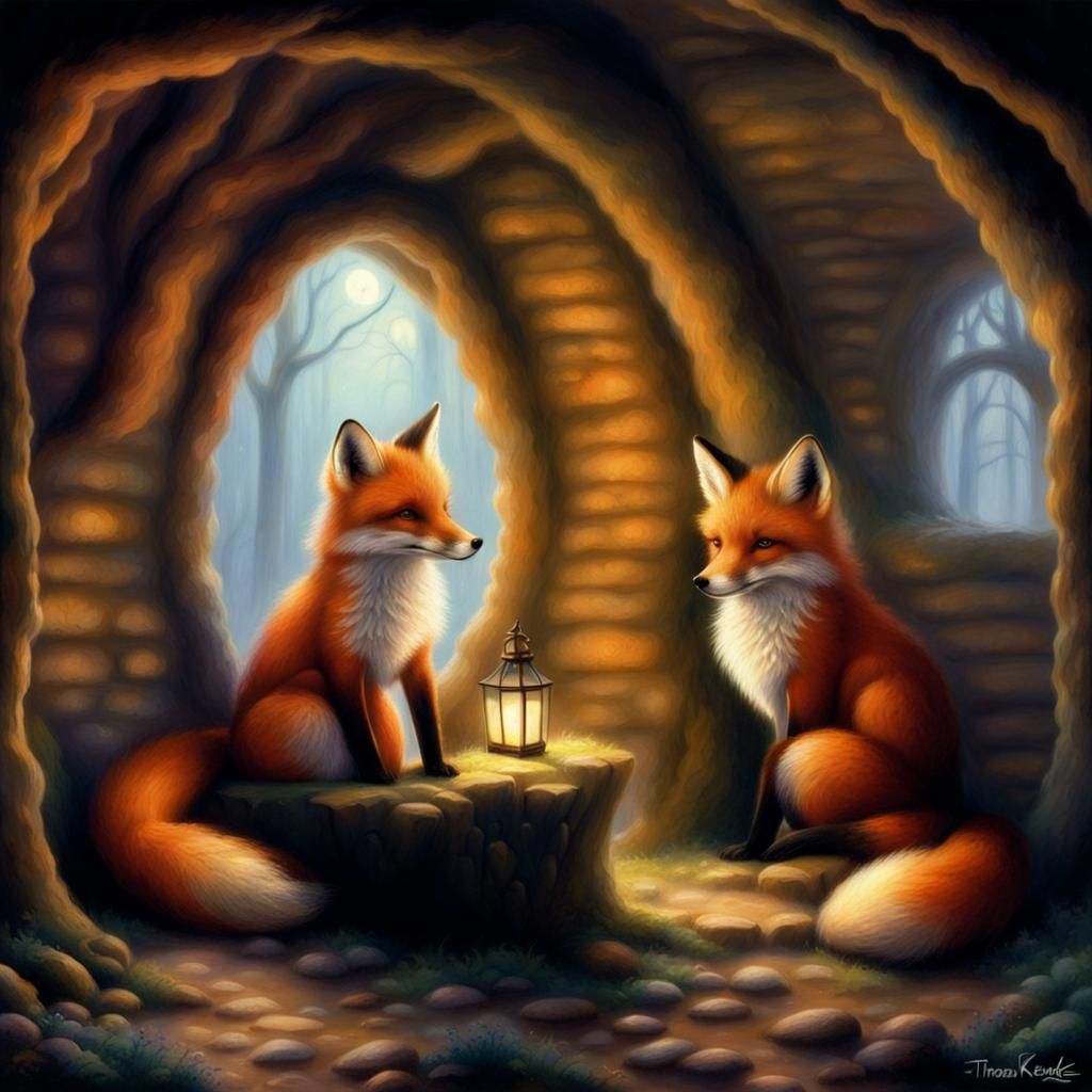 Foxes in a cosy burrow