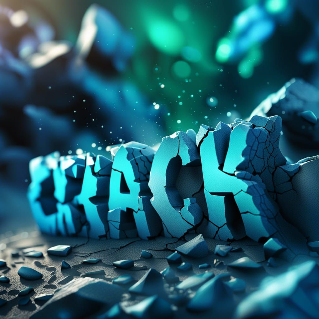 The word "Crack" written in cracks Onomatopoeia green & blue-green