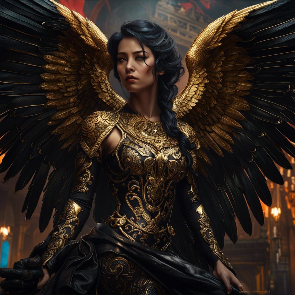 Archangel colored in black & gold   by @AhriAnni