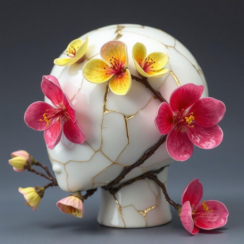 Art by Kintsugi masters, a beautifully repaired underglaze spring