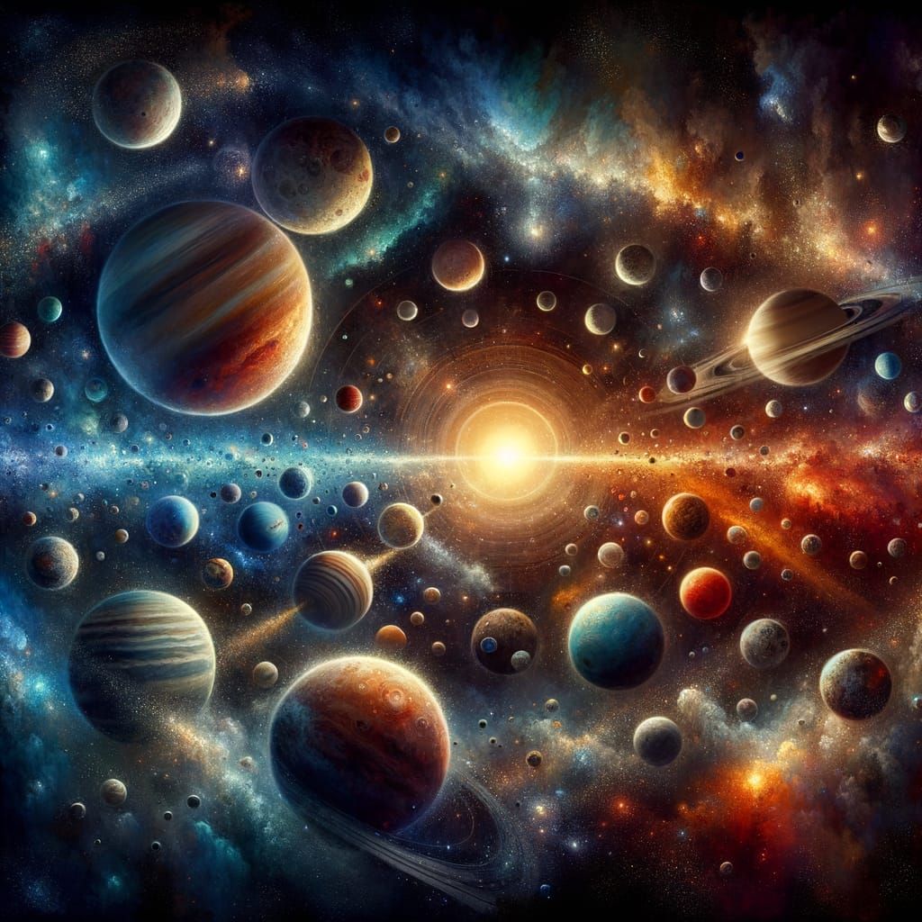 Outer Space with all the planets and stars dynamic lighting deep color 