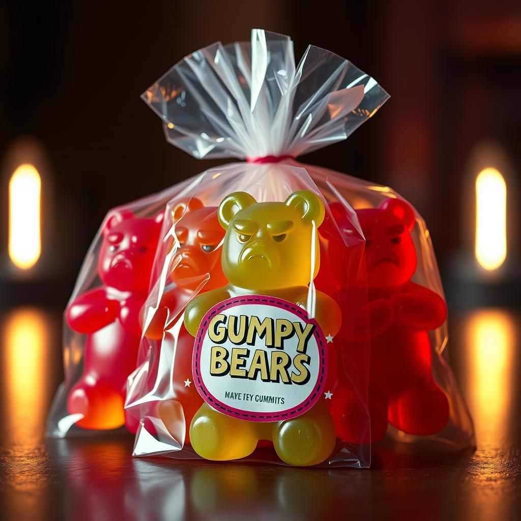  "Grumpy Gummy Bears: They Complain While You Chew"A pack of gummy bears that grumbles every ...  by @SRR