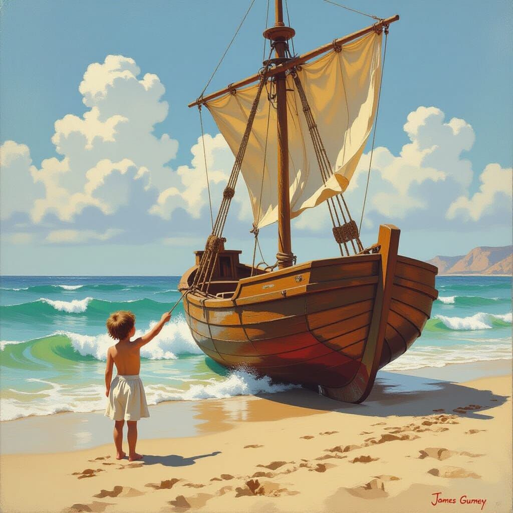 Dog Rescues Child from Drowning: An Oil Painting