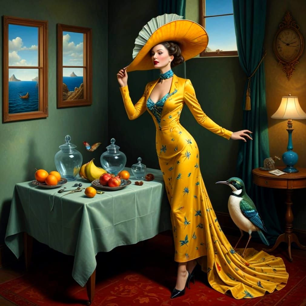 Elegant Lady in Vibrant Surrealistic Scene