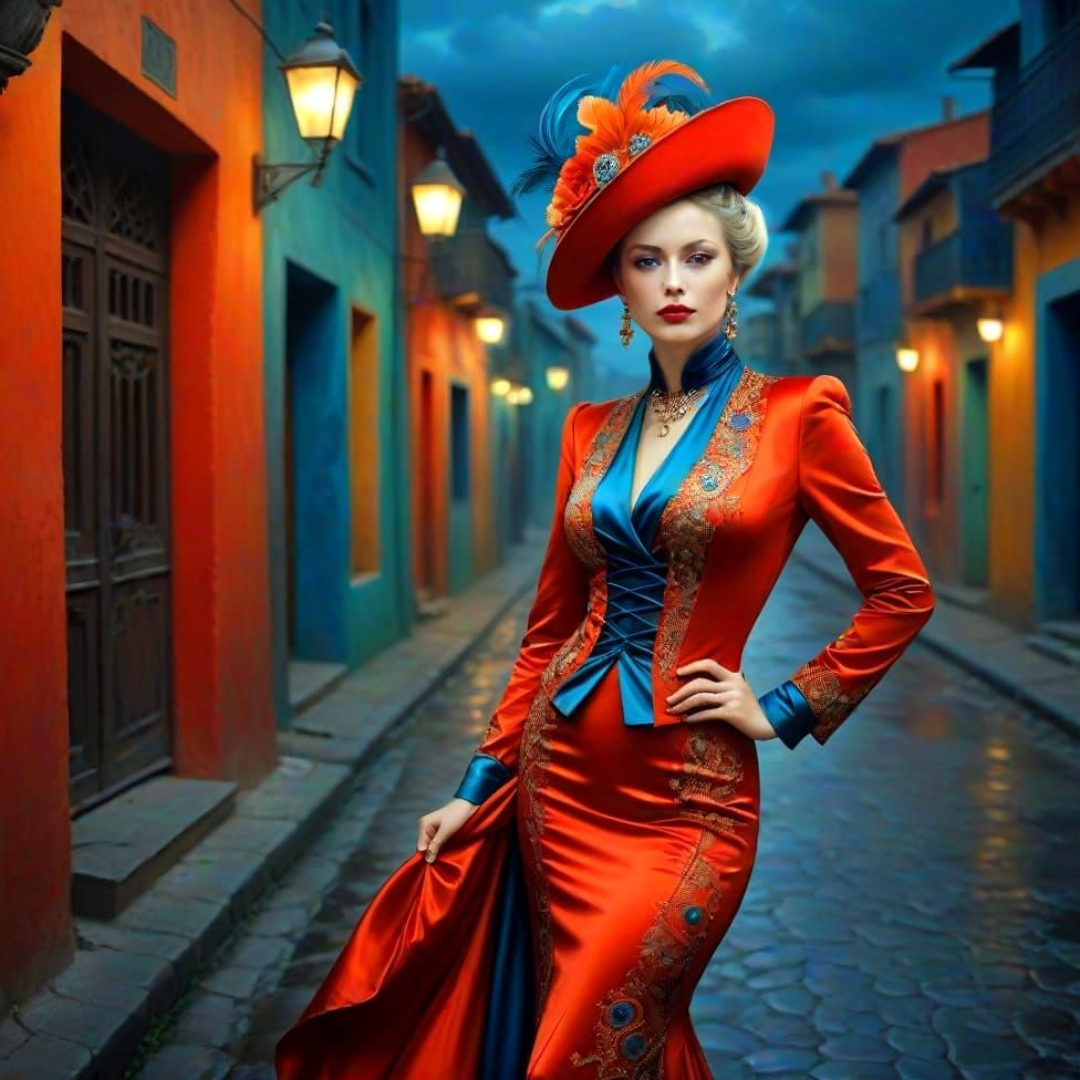 Surrealistic Portrait of a Happy Lady in a Vibrant, Enigmati...