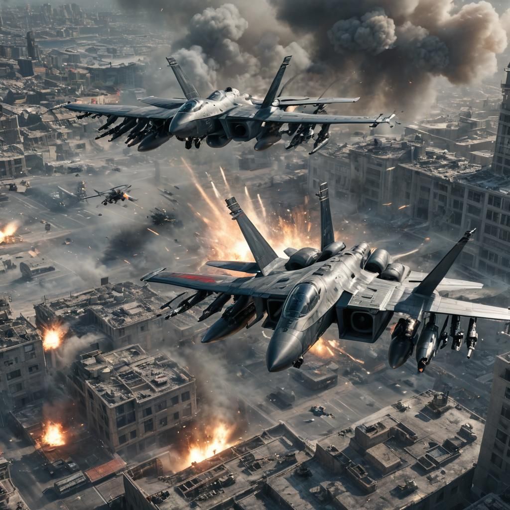 WW3 army, jet fighters, drones.