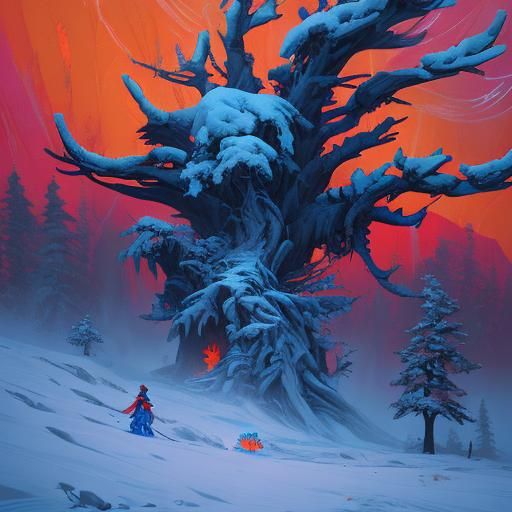 Skeleton Trekking Through Snowy Pass in Detailed Matte Paint...