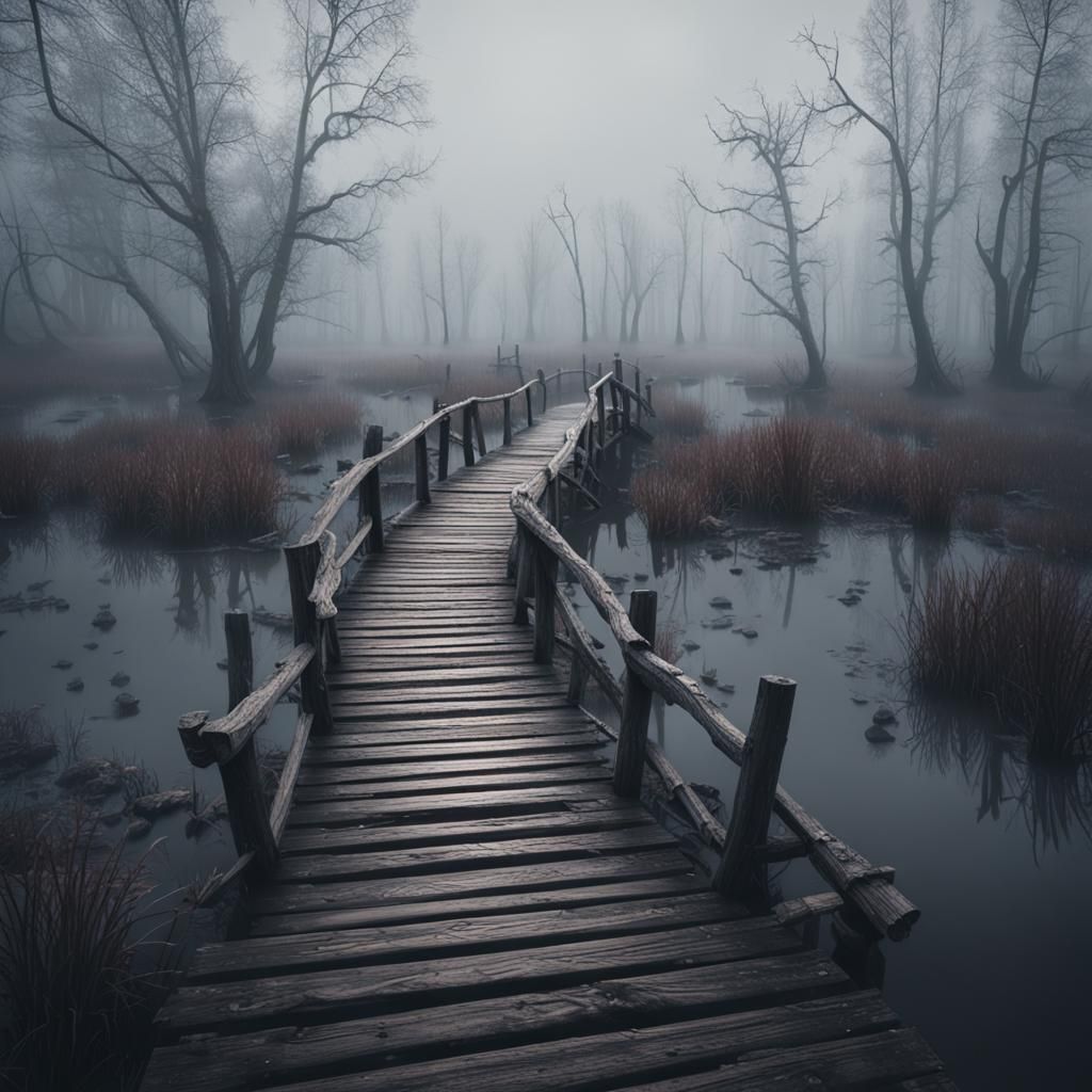 A rickety wooden bridge  by @Penelope