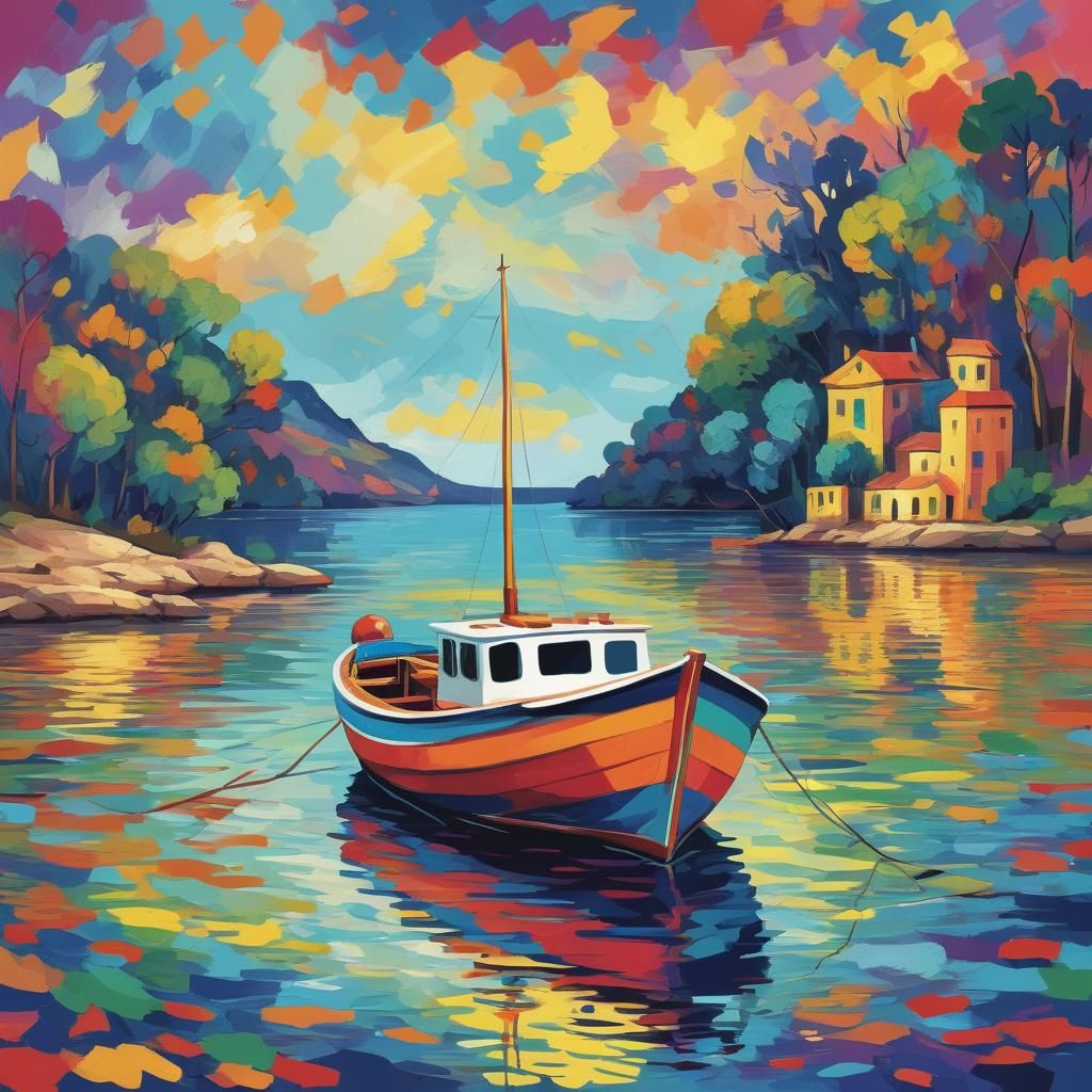 a boat, colorful vector art, inspired by fauvism