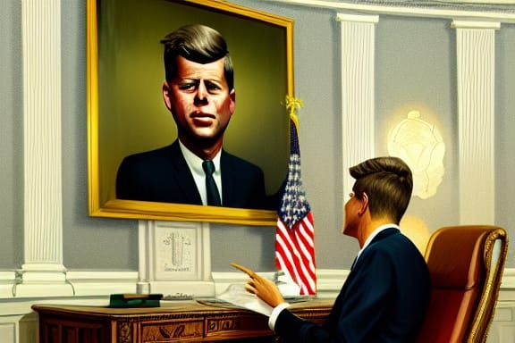 John F. Kennedy talking to his own portrait?