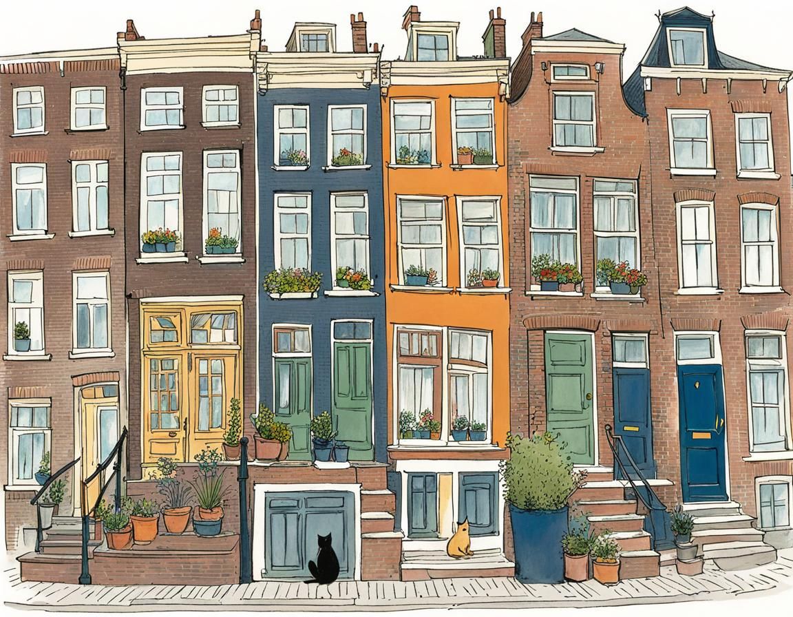 Cats on doorsteps in Amsterdam AI Generated Artwork NightCafe Creator