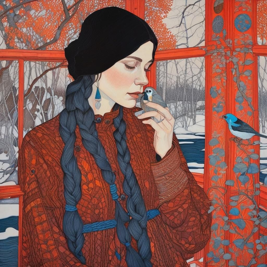 The girl with the birds.