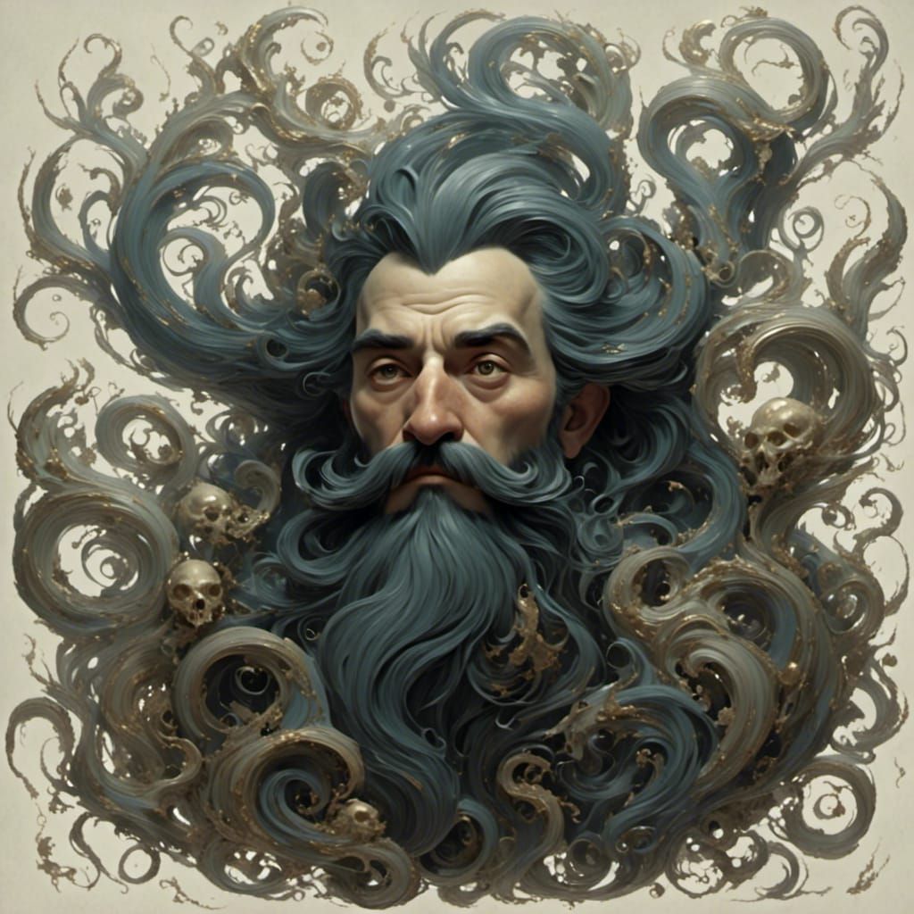Mustache of epic greatest,  tentacles of tremendous hair,  ticking all around him <lora:Wisps:1.0> 