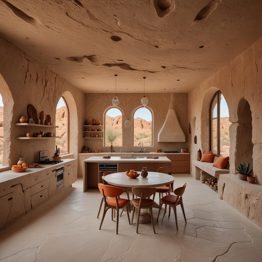 Minimalist Desert Cave Kitchen with Natural Lighting