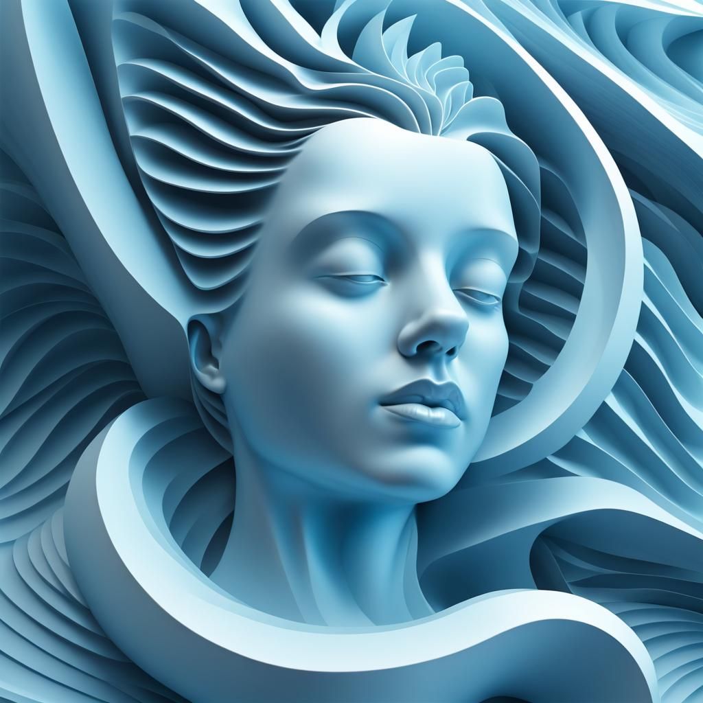 Hyperrealistic light Blue statue