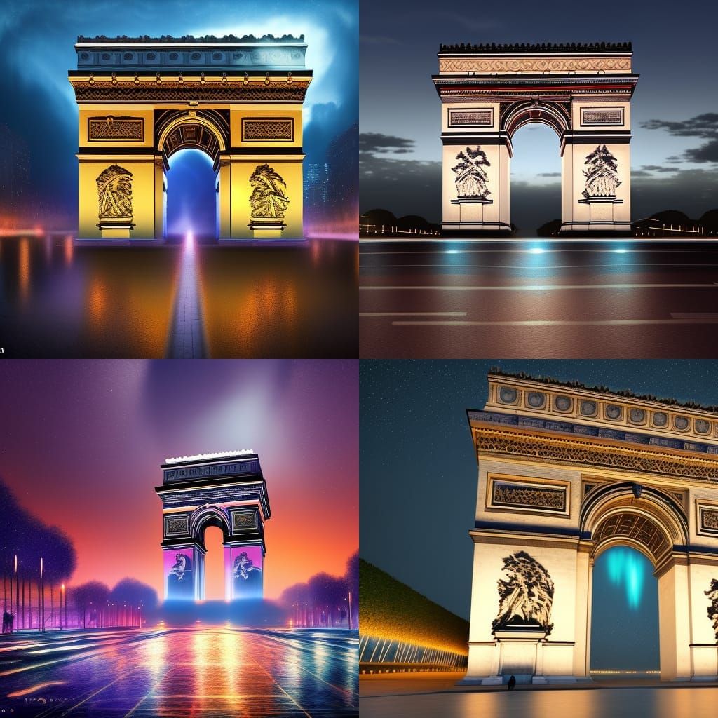 The Arc de Triomphe lit up at night