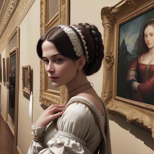 a unique painting in a museum come to life, with the subject...