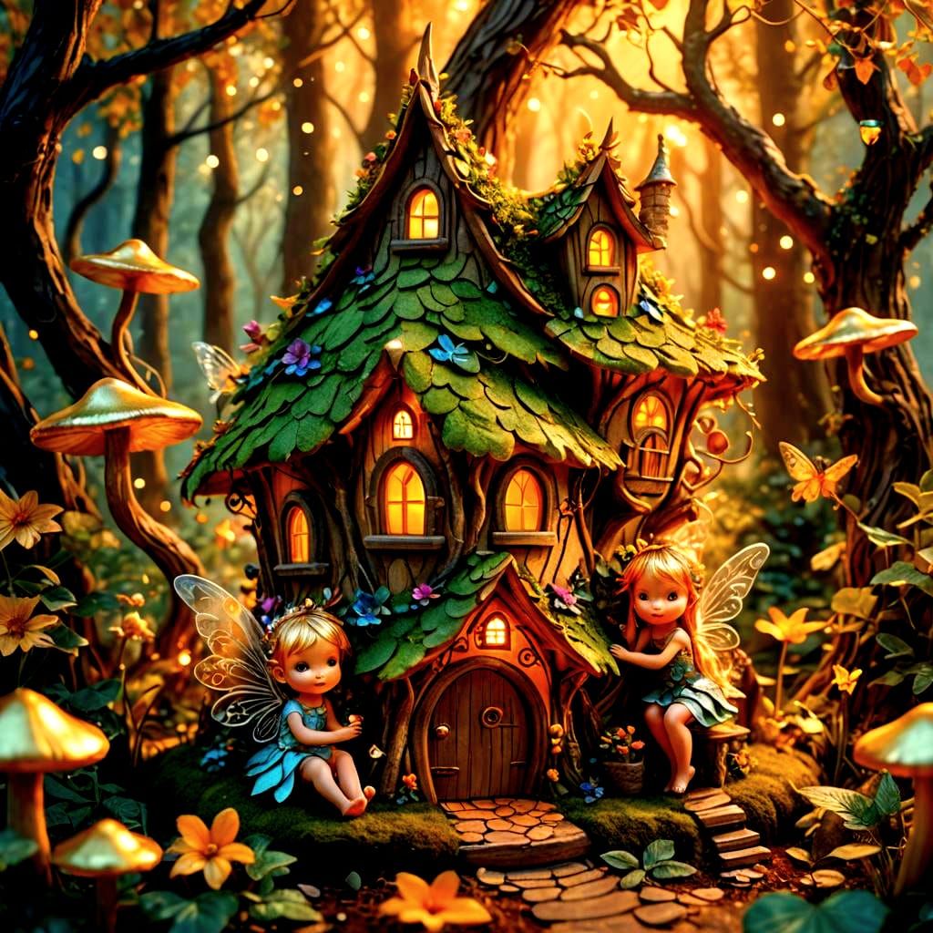 Happy Adorable Fairy Babies Sitting By A Delightful Magical ...