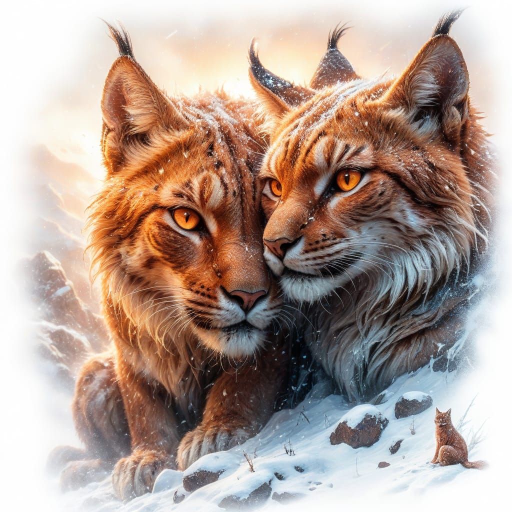 Two Lynx's sitting in a blizzard