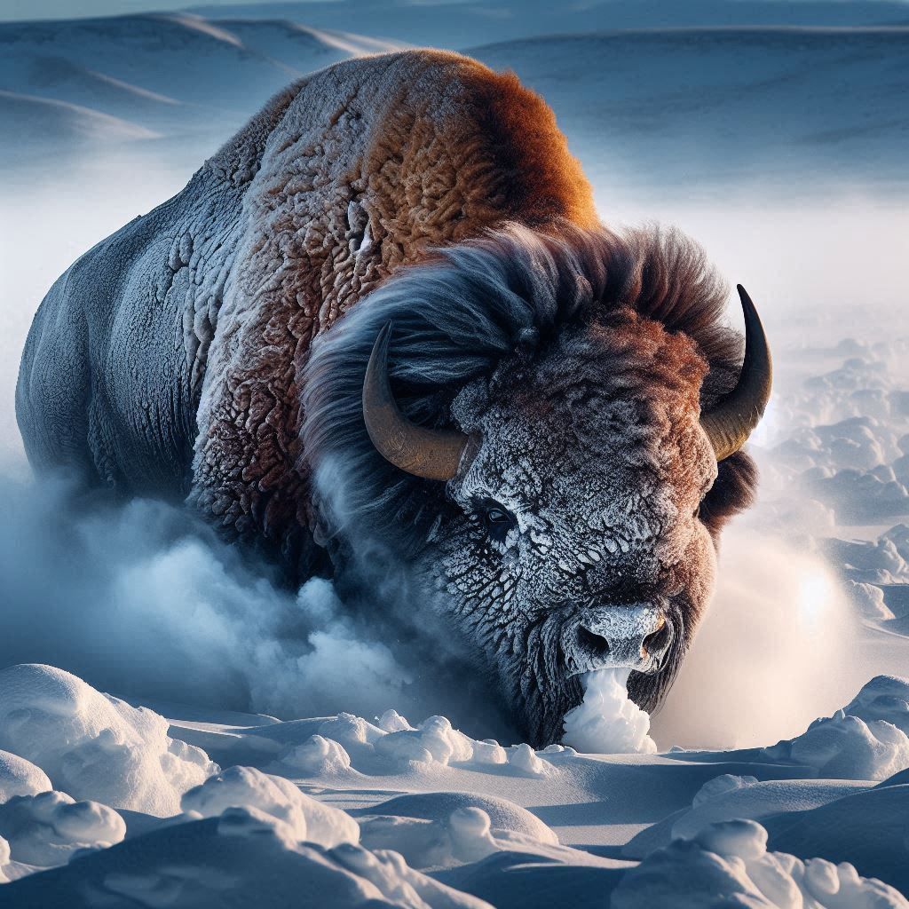 Bison in the snow  by @Margot