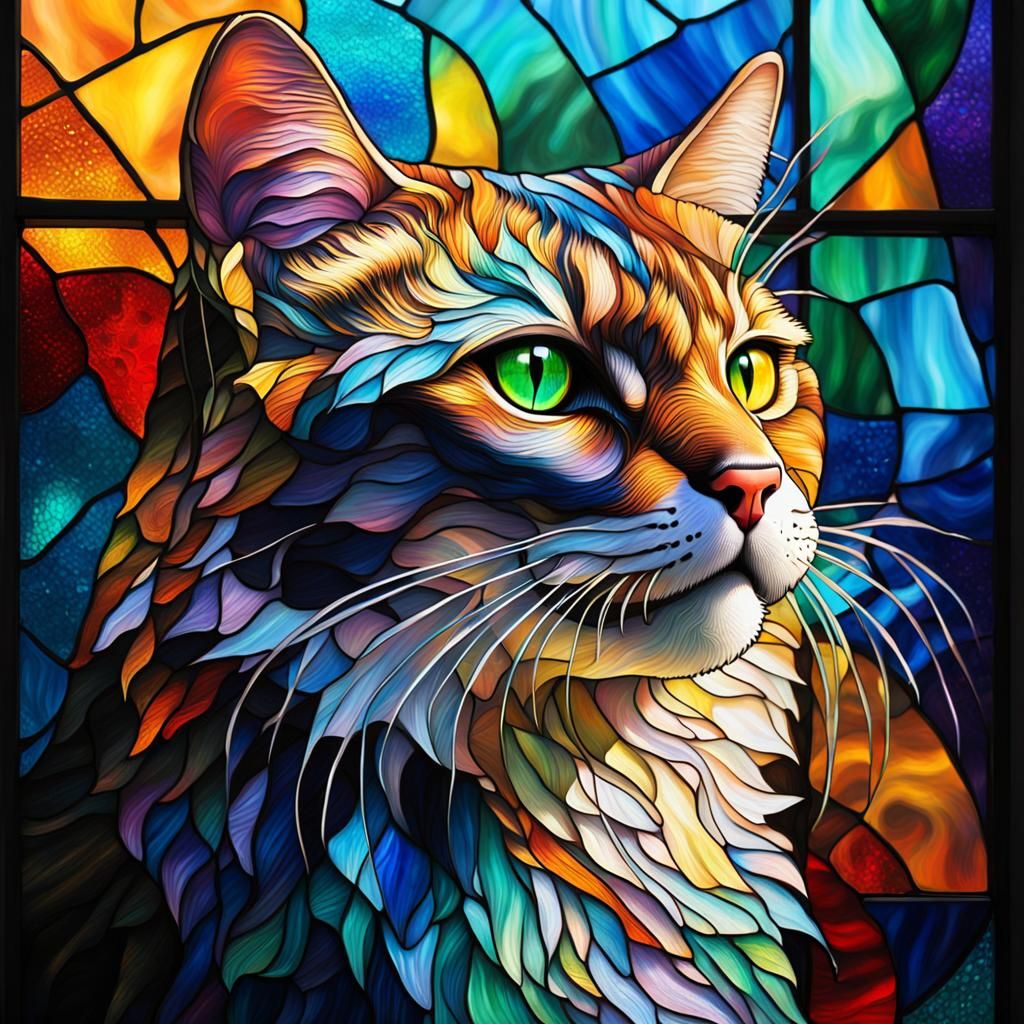 CAT IN STAINED GLASS  by @MothersHeart