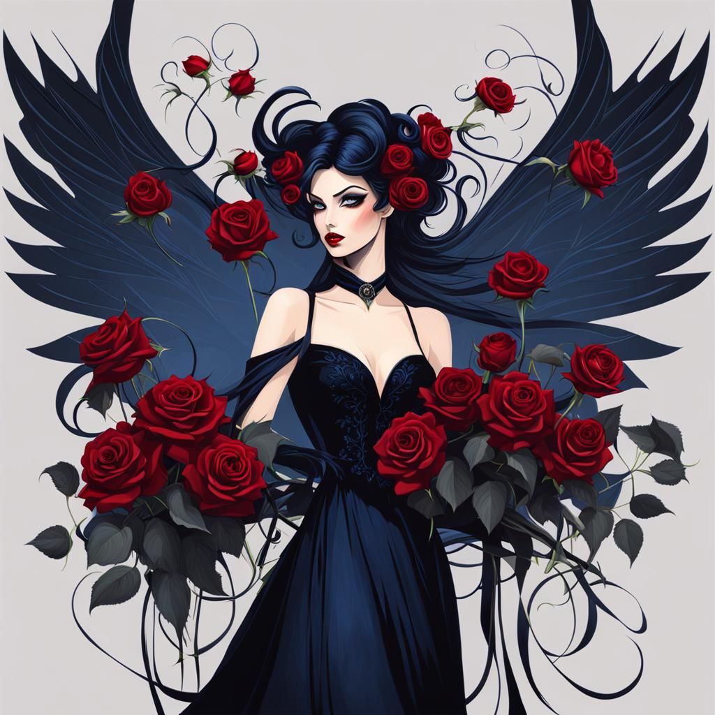 Create an image of a beautiful Gothic-Noir fairy, with beaut...