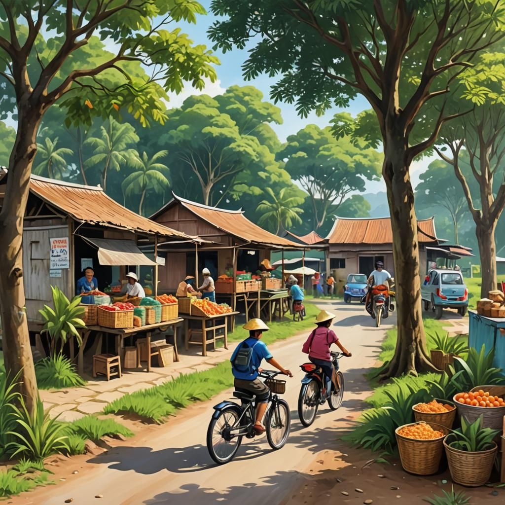 Digital painting of a beautiful Malaysian village atmosphere...