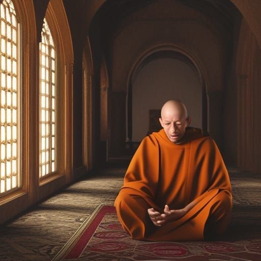 Trappist monk enjoying quiet meditation in a monastery - AI Generated ...