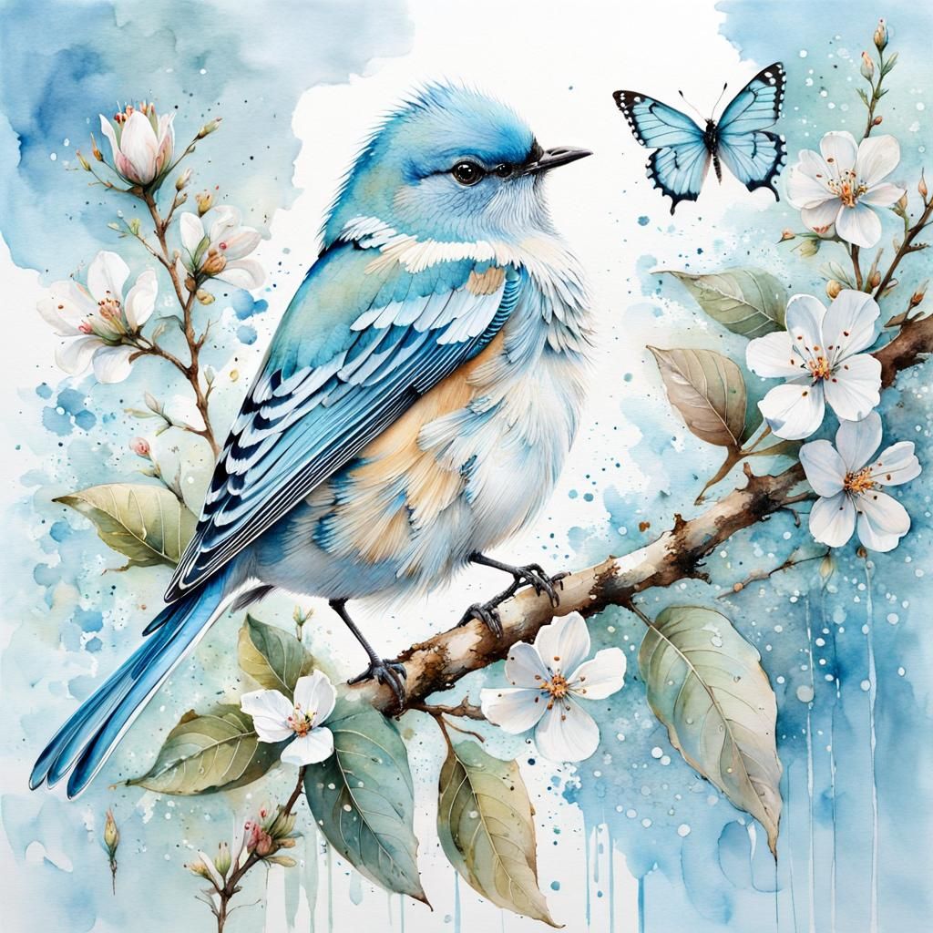 Blue bird in spring  by @Mini