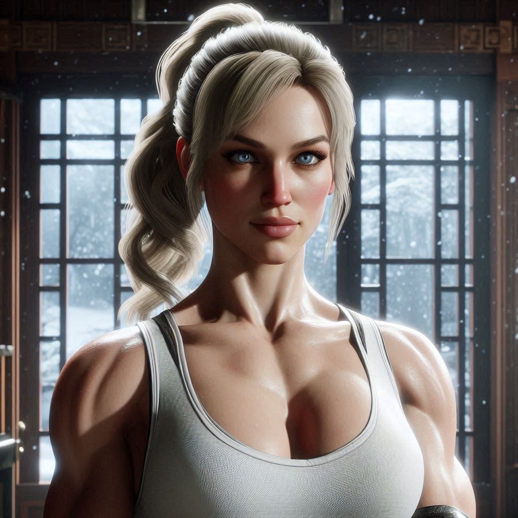 General Sonya Blade at a vacation home in Japan during snowy weather