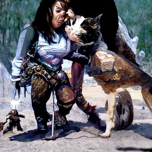 sweet half-orc lesbian barbarian with short brown hair and h...