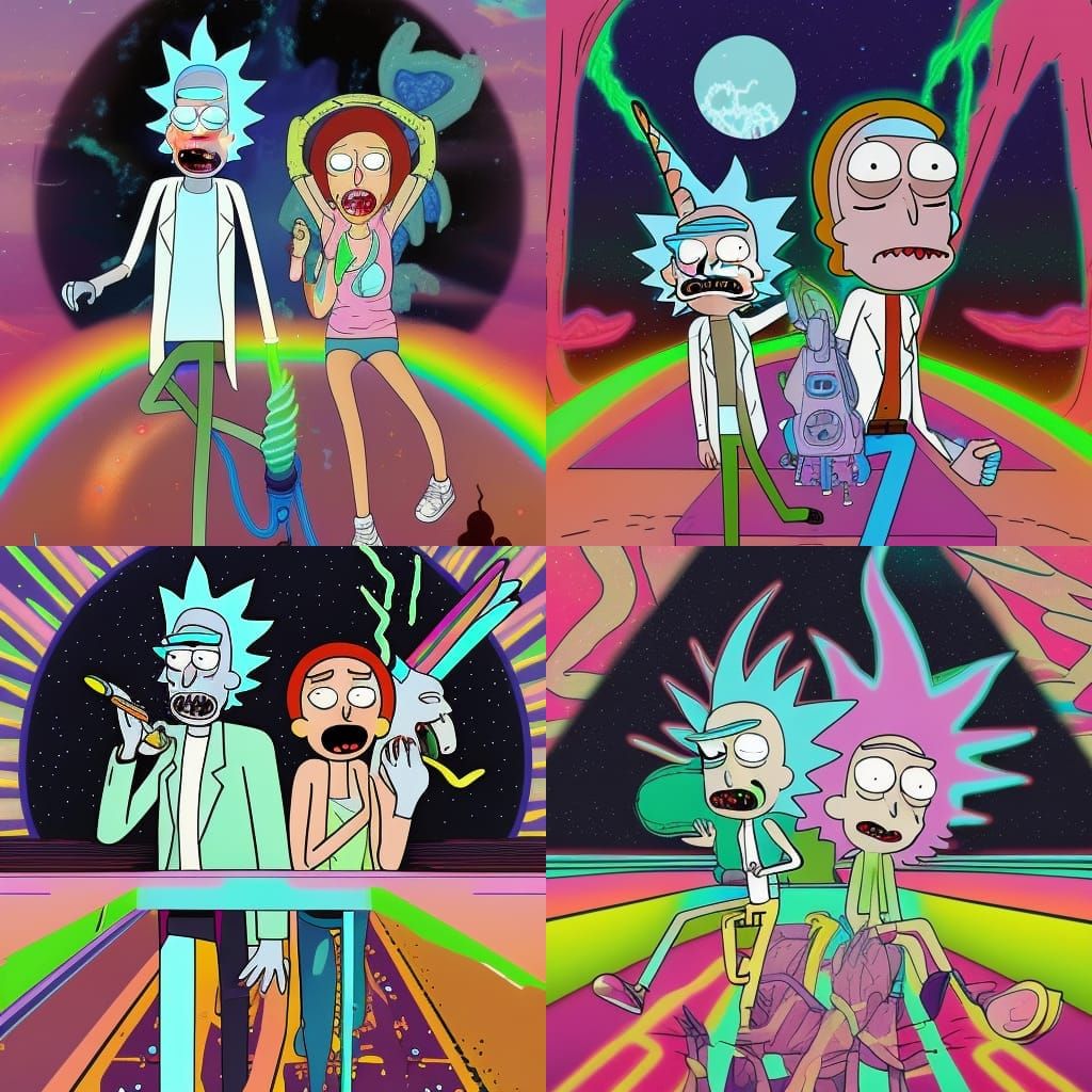 Rick & Morty pooping on a unicorn 5 - AI Generated Artwork