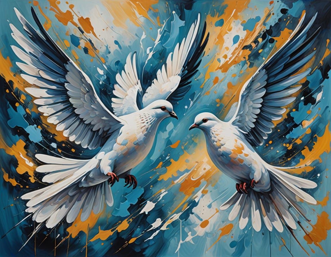 Two doves, abstract expressionism style.  by @GingerBredMan1989