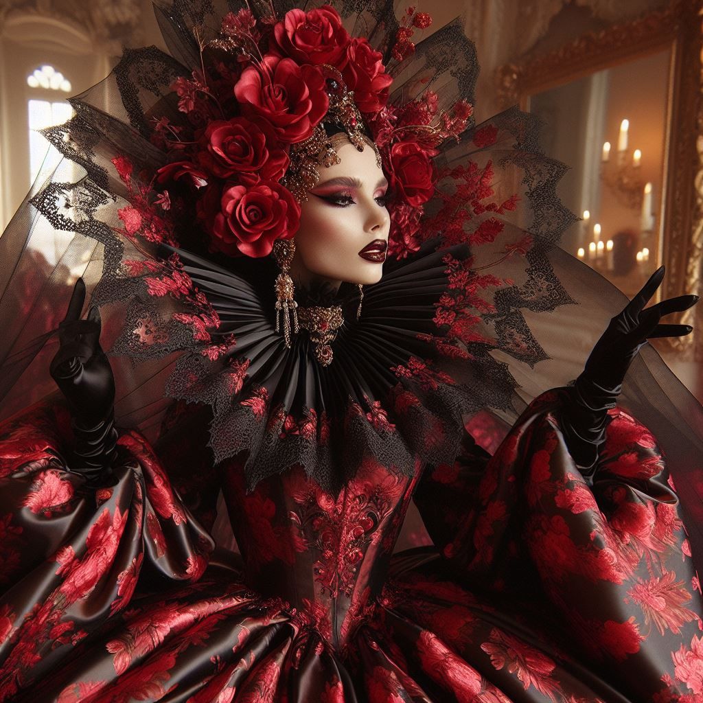 POMPÖÖS RICHARD QUINN X RED SATIN FLORAL PRINT WRAP EFFECT