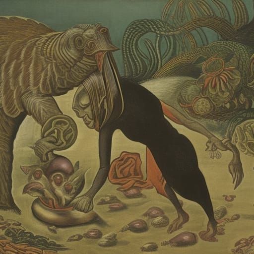A predatory hedgehog drags the body of a noble androgynous v...