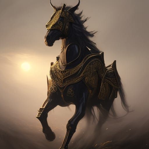 A highly detailed beautiful elegant battle horse wearing int...