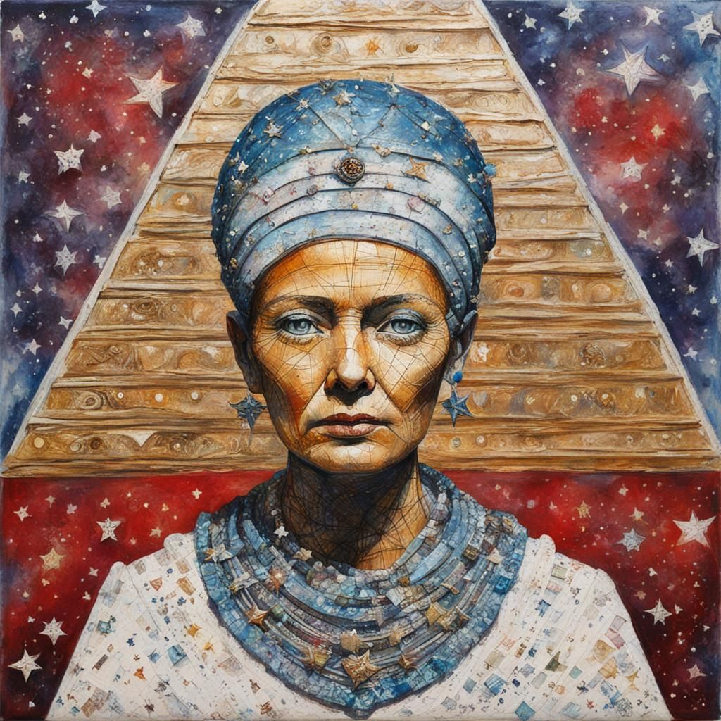 Mummy Portrait with Pyramid in Encaustic Style