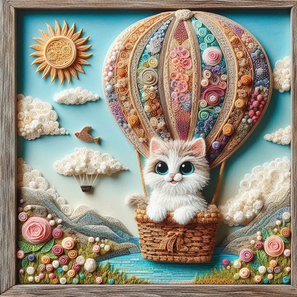 cat in hot air balloon.