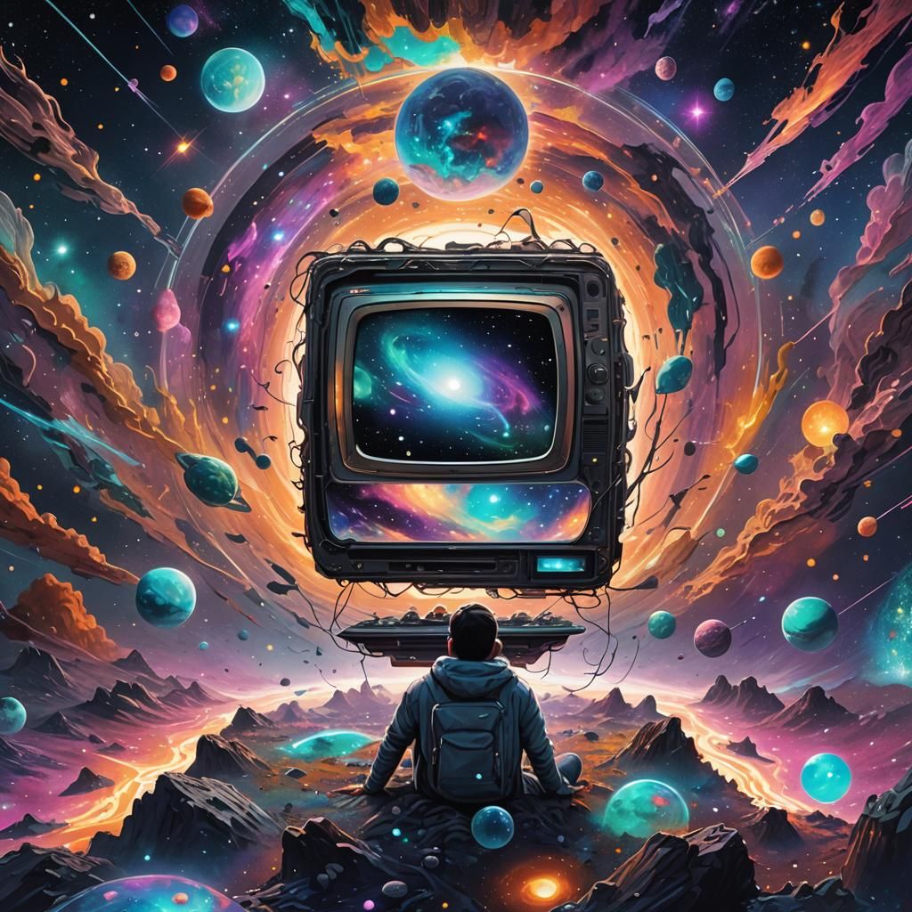 an hold TV floating in a space

8k resolution holographic as...