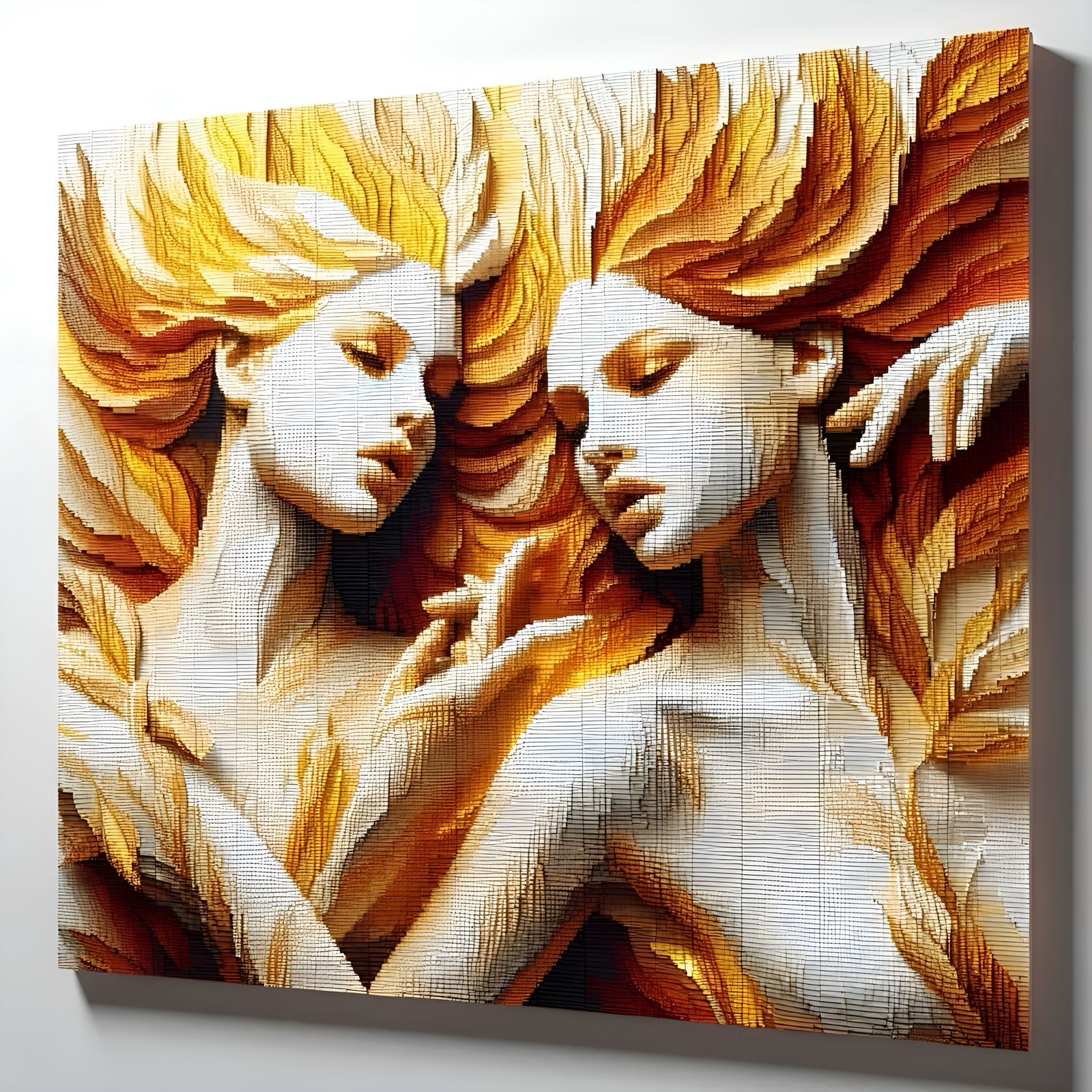 Voxel Wall Sculpture in Ivory and Gold