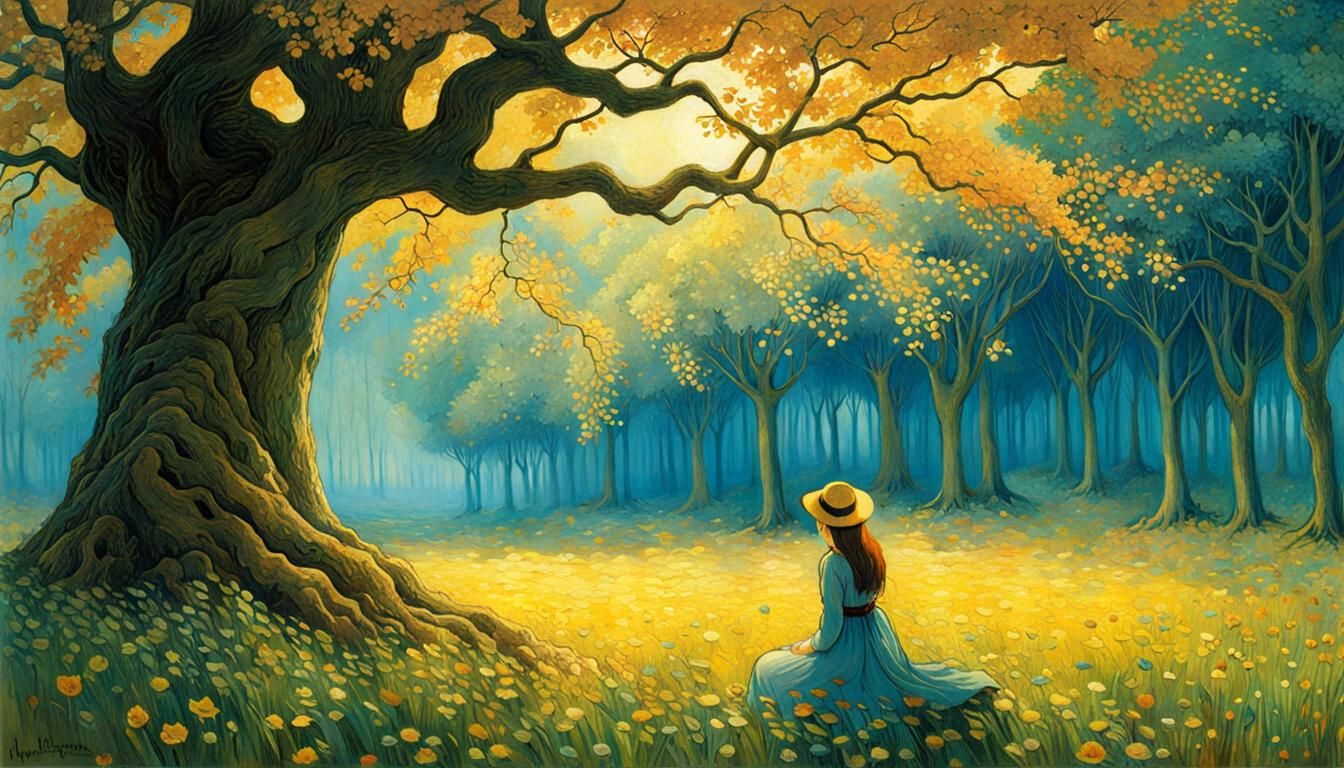 An anime girl crying under a tree, Beautiful art by Robin Mo...