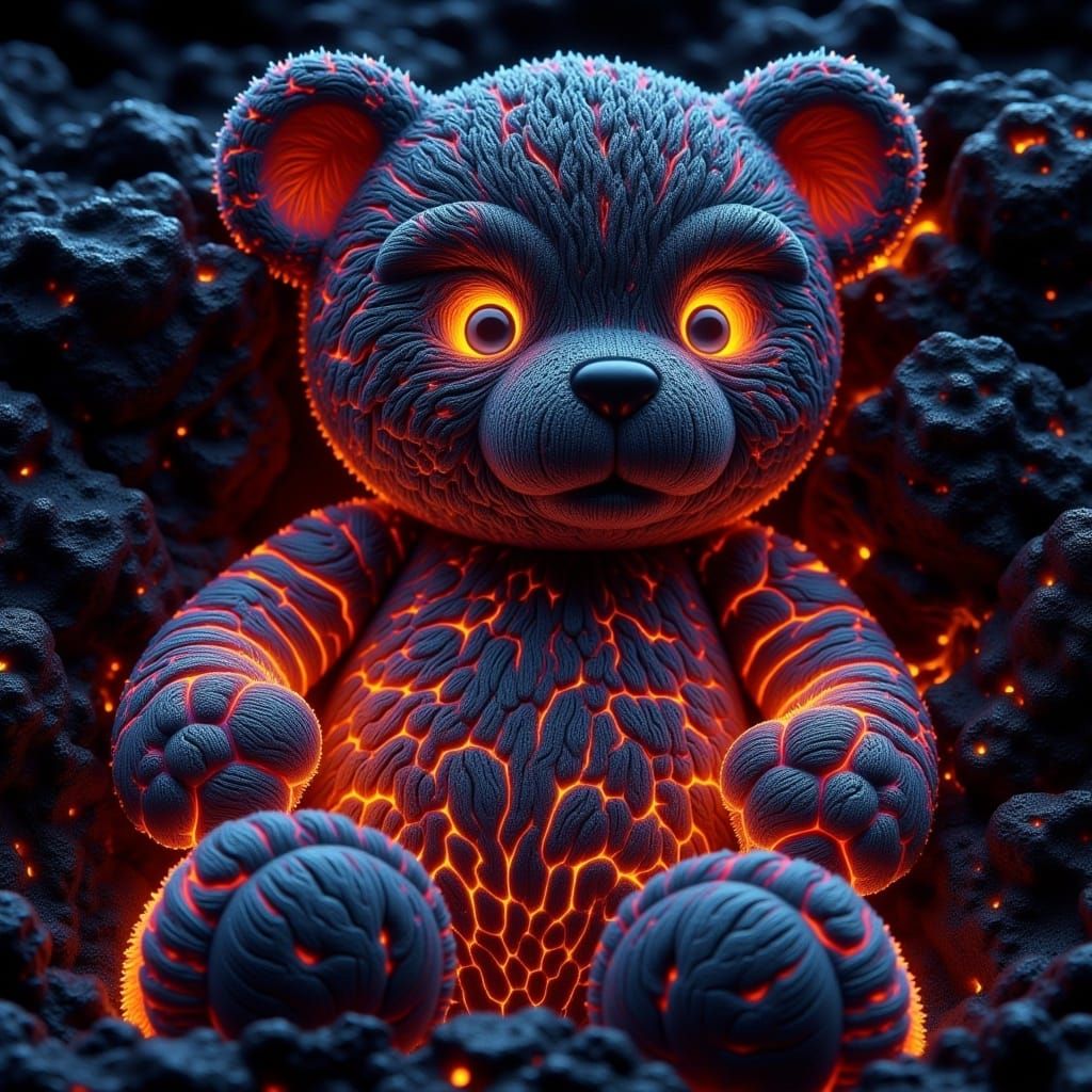 <lora:-Darken-:1.0> a teddybear, glowing cracks, lava rock texture