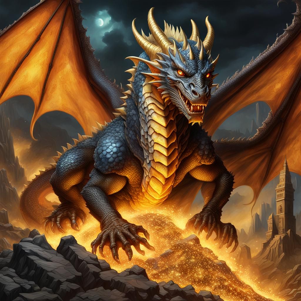 An angry fire dragon with its gold - AI Generated Artwork - NightCafe ...