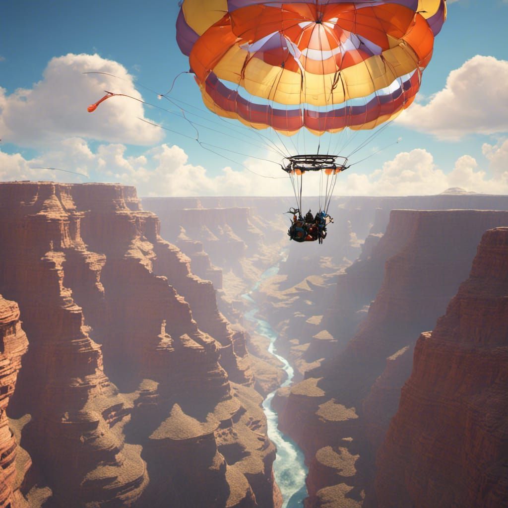 Parasailing over the grand canyon,sunny day