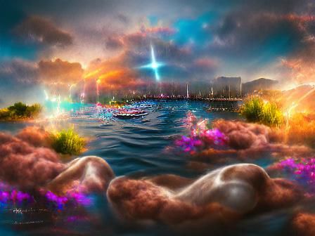 lush afterglow on the water taken kindly by the rain