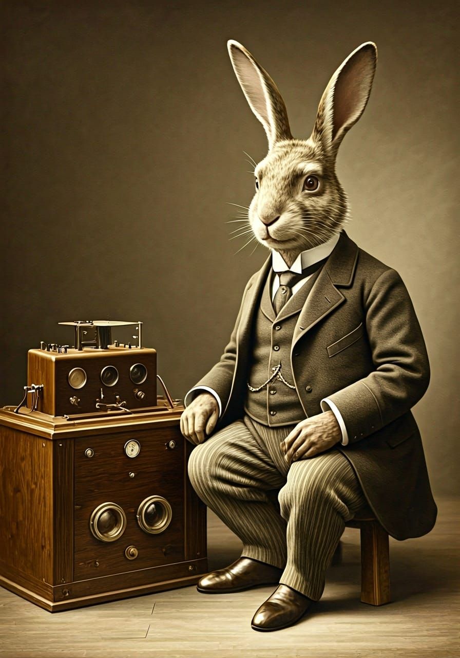 Guglielmo Marconi sits beside his invention, the first "radio".  by @Autumn