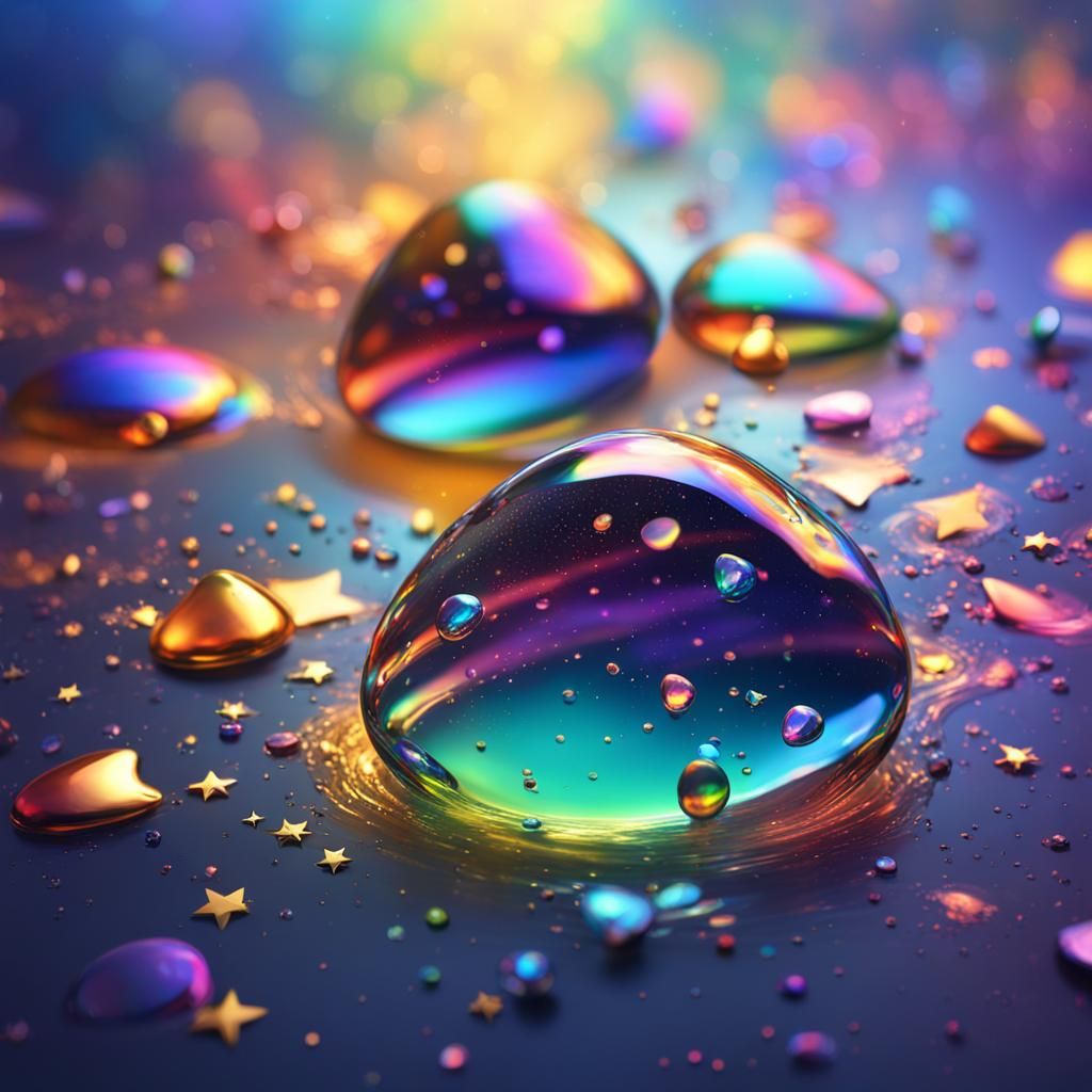 Iridescence clear teardrops falling though a star filled spa...