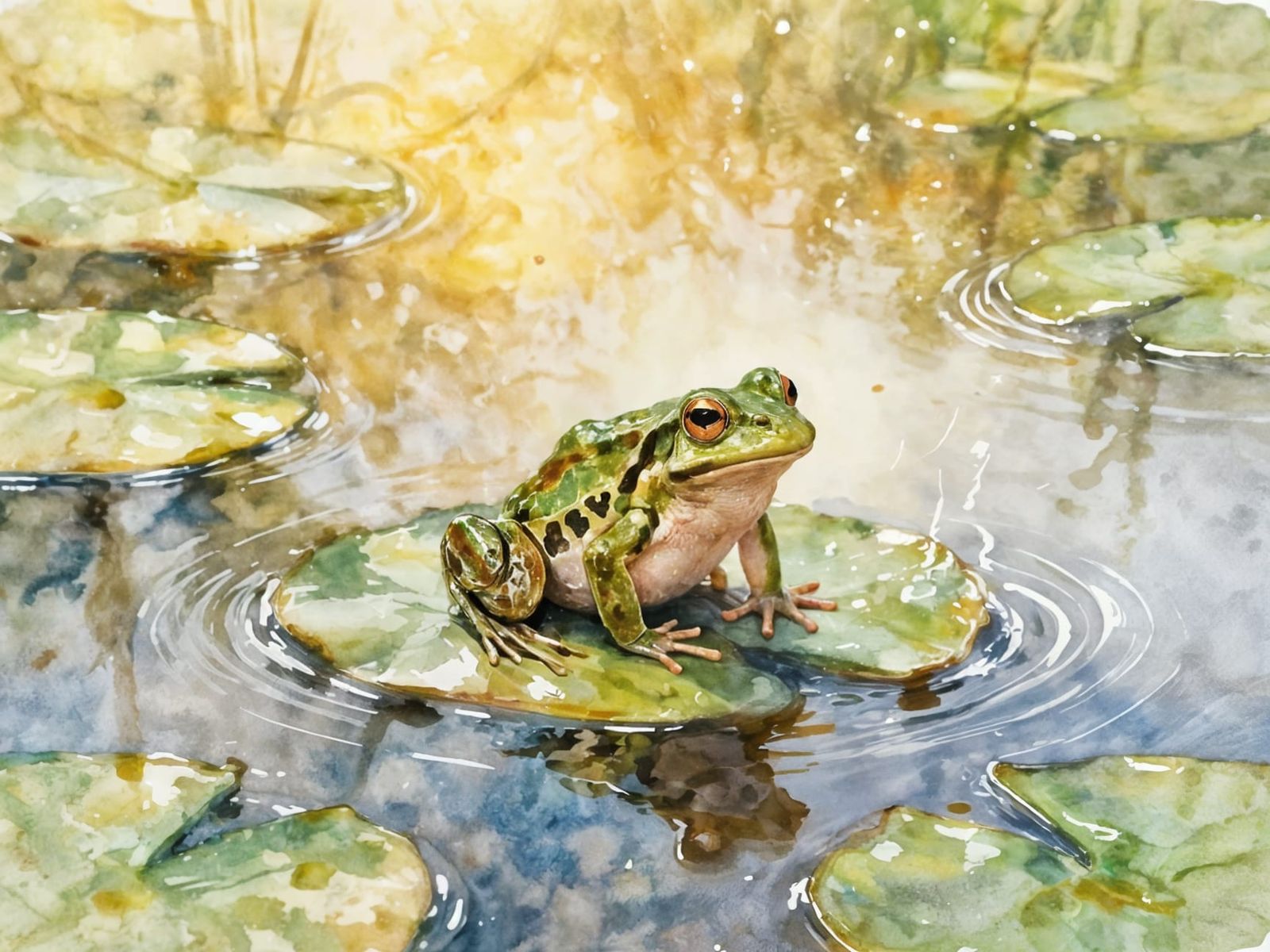 Tiny frog on a Lely over a quiet river.  by @Dreamer in Hell